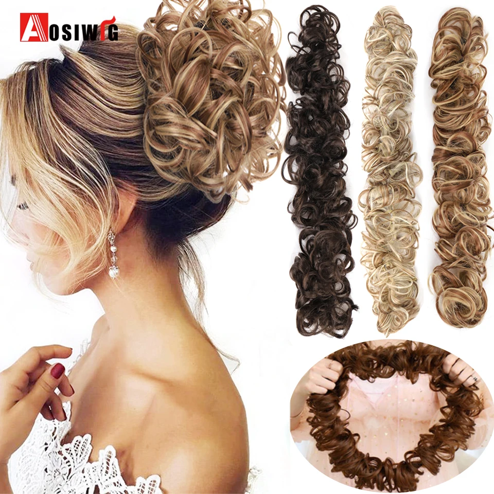 AOSIWIG Synthetic Chignon Messy Elastic Band Hair Bun Straight Scrunchies Updo Tail Hairpiece Natural Fake Hairpieces | Шиньоны и