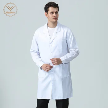 

New Long Sleeved White Lab Coat Medical Uniforms Men Chef Coat Catering hotel kitchen uniform restaurant Chef Clothes M-4XL