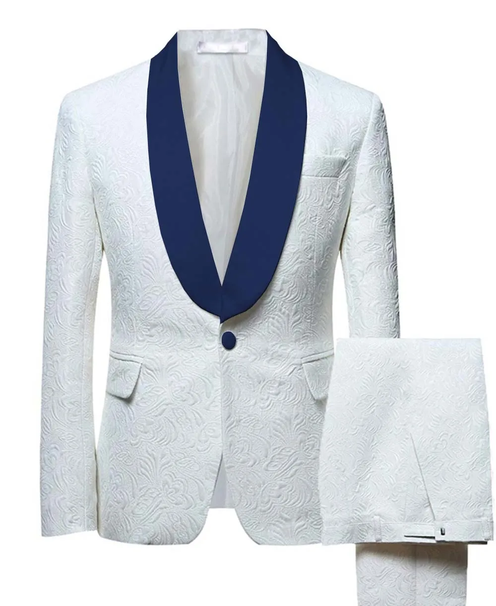 

2020 New Fashion Men's Suit 2 Pieces Shawl Lapel Printed/Patterned Suit Tuxedos Groomsmen for Wedding (Blazer+Pants)