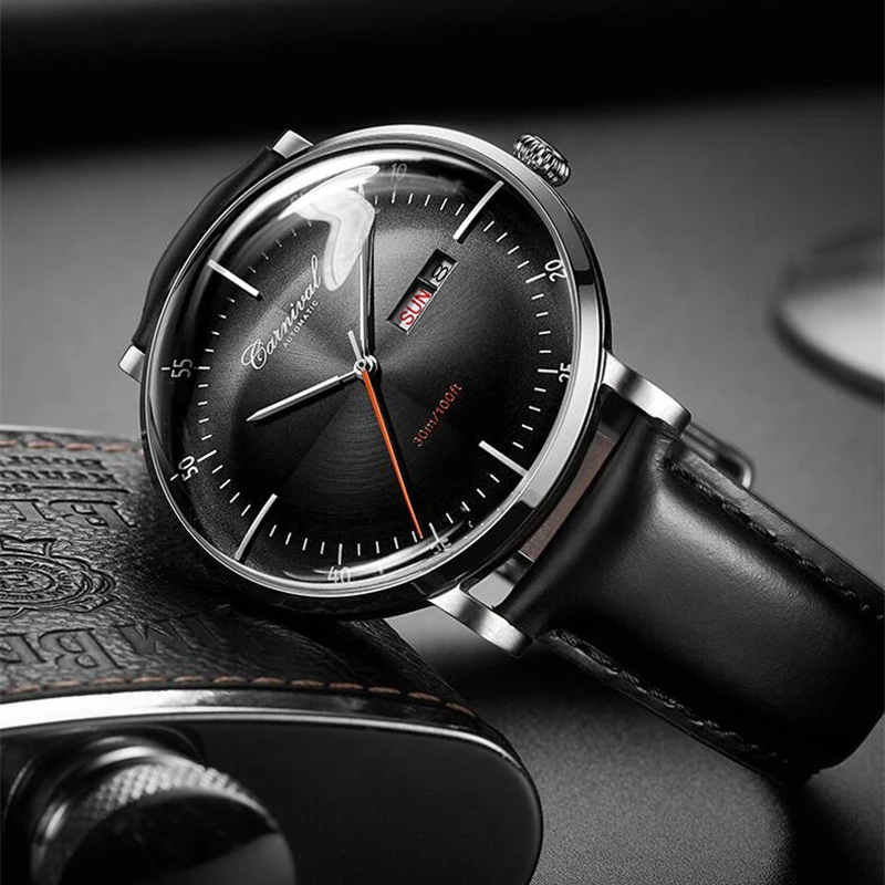 Skup Karnawał mężczyzna automatyczny zegarki mechaniczne Top marka luksusowe MIYOTA ruch pasek z prawdziwej skóry kalendarz Sapphire Montre homme