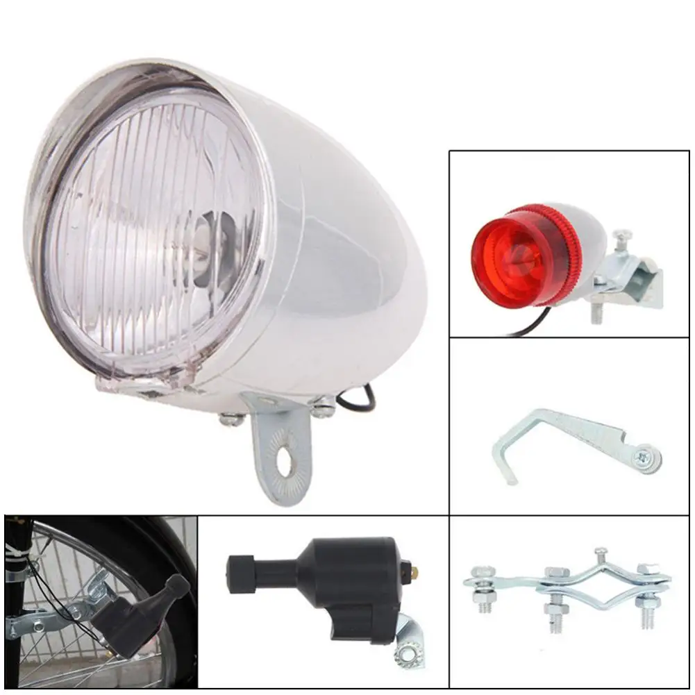 HOT SALE 3W 6V Bicycle Cycling Friction Generator Dynamo LED Headlight Rearlight Kit Accessories Replacement Parts | Спорт и
