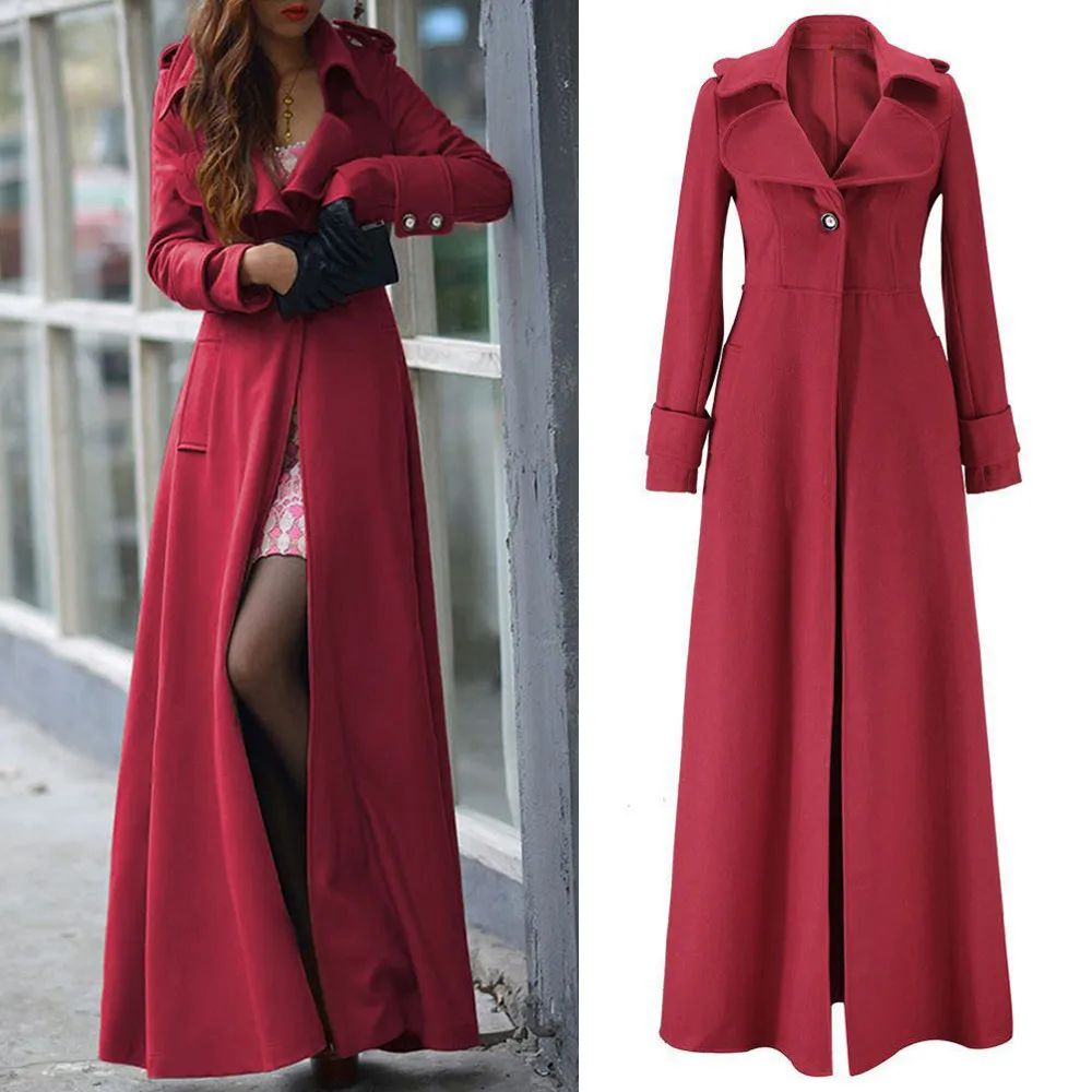 

Womens Winter Lapel Slim Coat Trench Jacket Button Long Parka Overcoat Outwear jackets and blazers