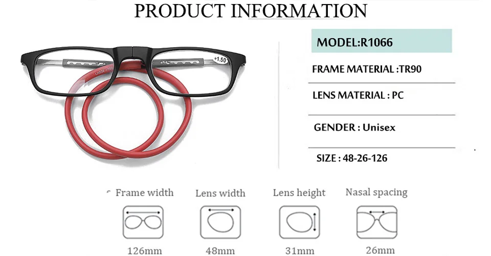 Unisex Magnet Neck Hanging Reading Glasses Men And Women Foldable Upgraded Presbyopia Glasses+1.00+1.25+1.50+1.75+2.00+2.25+2.5