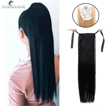 

XUANGUANG Long Silky Straight wig Ponytails Clip In Synthetic Ponytail Heat Resistance Hair Extension for Woman