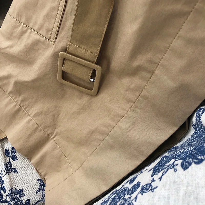 Korean Khaki Women's Windbreaker Lapel Collar Long Sleeve High Waist Sashes Loose Casual Jackets Female Fashion L716