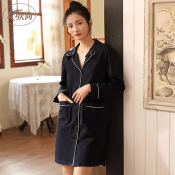 

Autumn Thin Long Sleeve Nightdress Solid Cotton Plus Size Nightgowns V-Neck Sweet Princess Lovely Big Size Women Home Nightwear