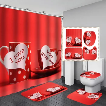 

Valentine's Day 3D Digital Printing Shower Curtain 4-piece Set For Home / Hotel / Party Decoration