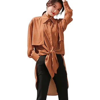

2020 WOMEN Spring New Korean Women's Retro Print Contrast Round Neck Shirt