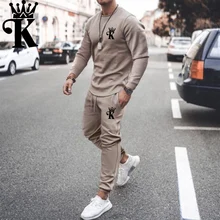 Men Set Tracksuit Men Sportsuits Gentlemen Set T-shirt Suit Long Sleeve Pure Color Coat+Pants Gyms Casual Sportswear Suit