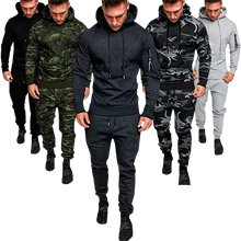 New Autumn Winter 2021 2 Pieces Tracksuit Men's Military Hoodie Sets Camouflage Muscle Man Tactical Sweat Top and Jacket Pants