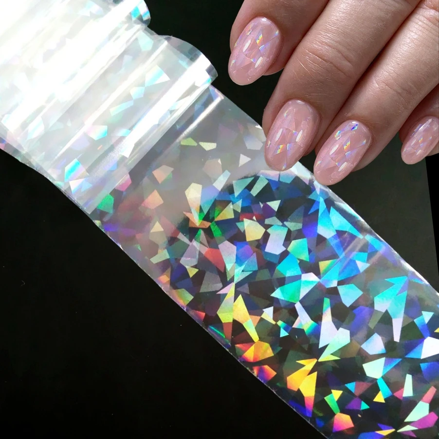 

100cm Clear Holographic Transfer Foils Laser Broken Glass Nail Stickers For Design Lady DIY Full Cover Tips Manicure Decals