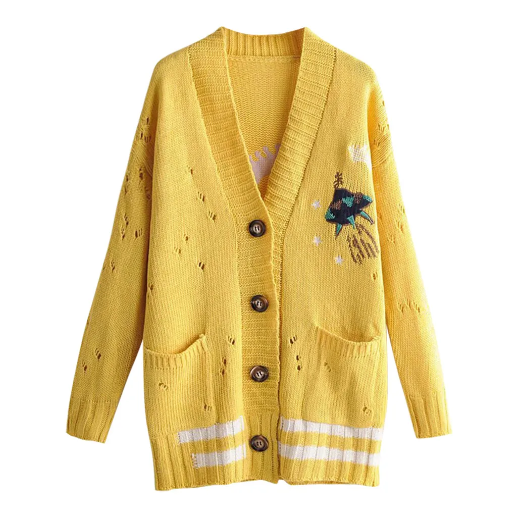 Yellow Однотонный кардиган, Женский вязаный свитер, весеннее и осеннее пальто, v-образный вырез, плюс размер, женский длинный рукав, тонкий свитер, короткое пальто# G30 - Цвет: Yellow