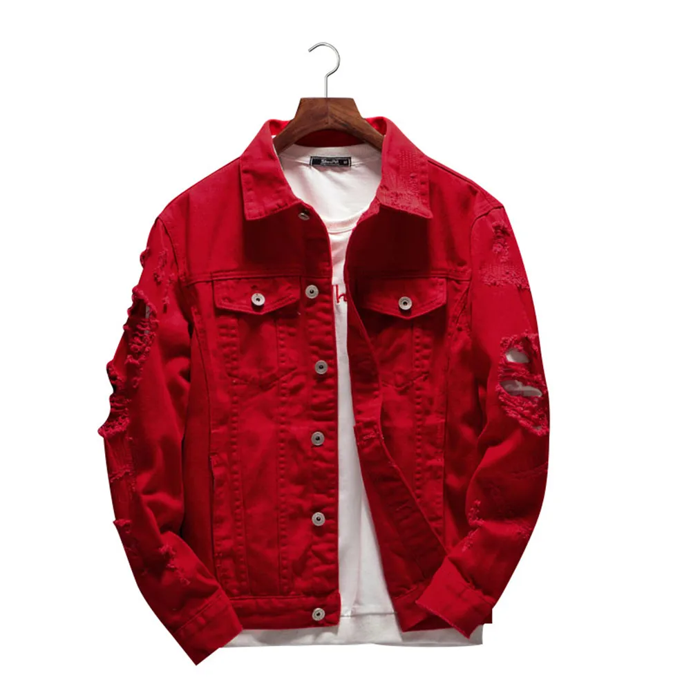 Primavera nuove giacche Jean locomotiva giacca di jeans rossa uomo 2021  fori di moda personalità tendenza coppia cappotti di jeans Slim  forati|Jackets| - AliExpress