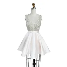 Платье с v-образным вырезом и открытой спиной ручной работы, украшенное бисером, Короткое женское платье для выпускного вечера, вечернее платье с кристаллами, элегантные вечерние платья