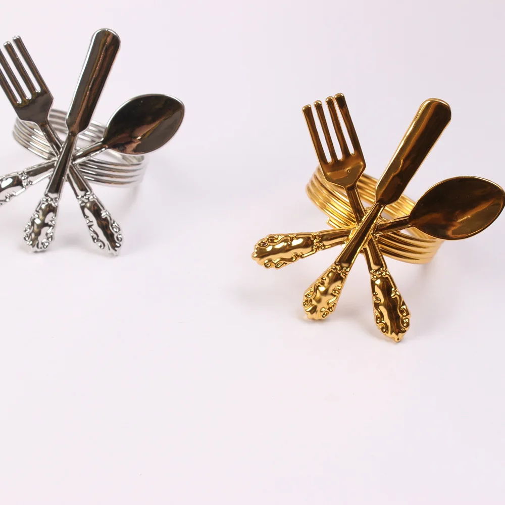 12pcs Hotel Western metal knife fork nine word napkin buckle napkin ring gold napkin ring paper towel ring