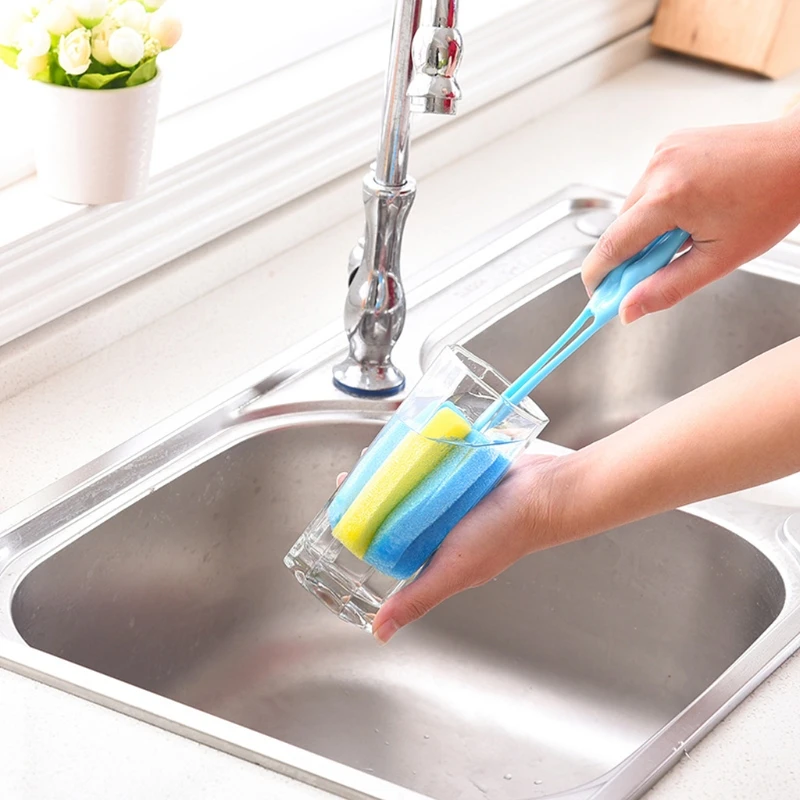 

Kitchen Handle Sponge Brush Baby Milk Bottle Cup Glass Washing Cleaning Tools R9UE