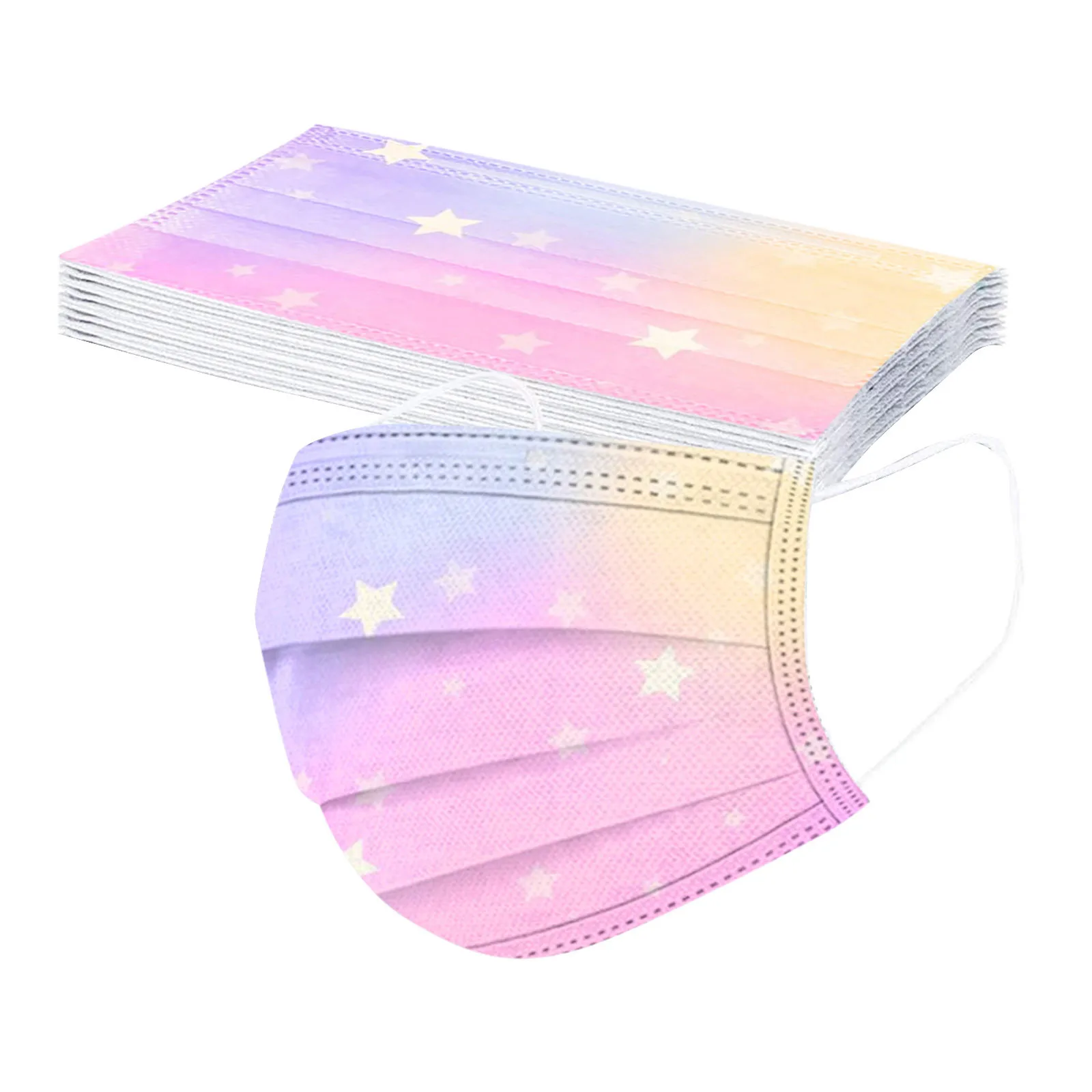 Face Mask 50PC Children Face Mask Mascara Gradient Star Printed Three-Layer Outdoor Breathable Dust-Proof Disposable Mask
