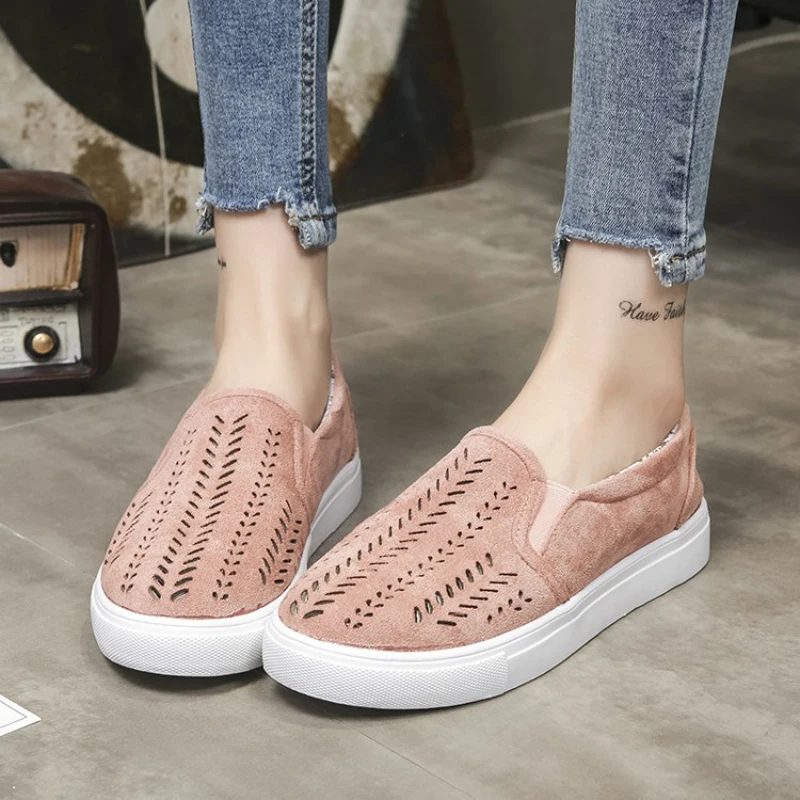 

Fad New Nice Women Shoes Solid Color Large Size Flat with Shoes Hollow Round Canvas Shoes Casual Shoes Size 35-42 Slip on