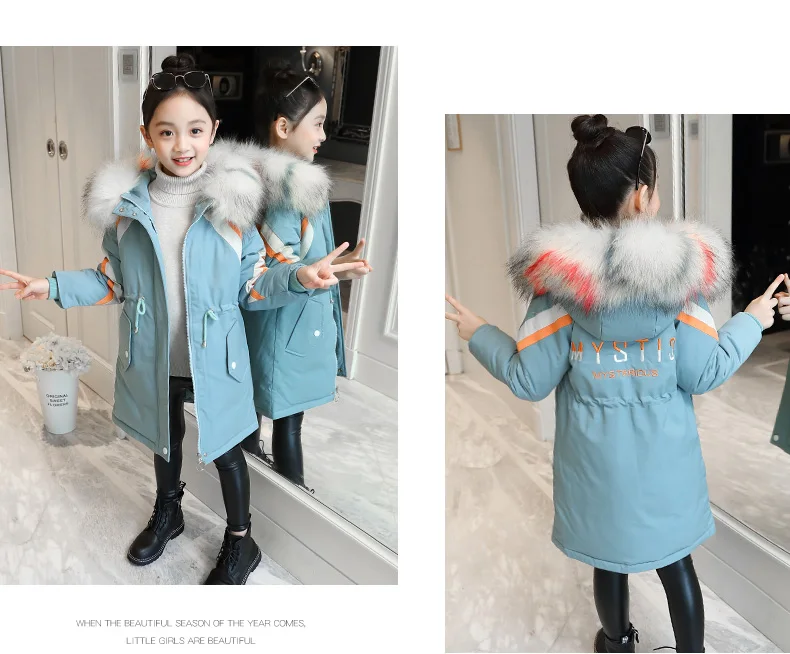 Зимняя куртка для девочек теплое пальто Толстые парки детская зимняя одежда детская верхняя одежда с большим меховым капюшоном 3 цвета, Детский пуховик