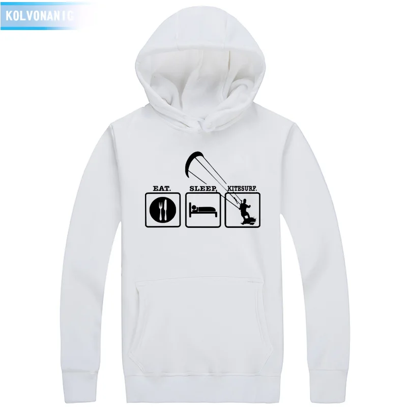 White 03 Eat Sleep Kitesurf Толстовка с принтом для мужчин/женщин, Повседневная Толстовка в стиле хип-хоп, мужская спортивная одежда для кайтсерфинга, унисекс, флисовый пуловер с капюшоном - Цвет: White 03