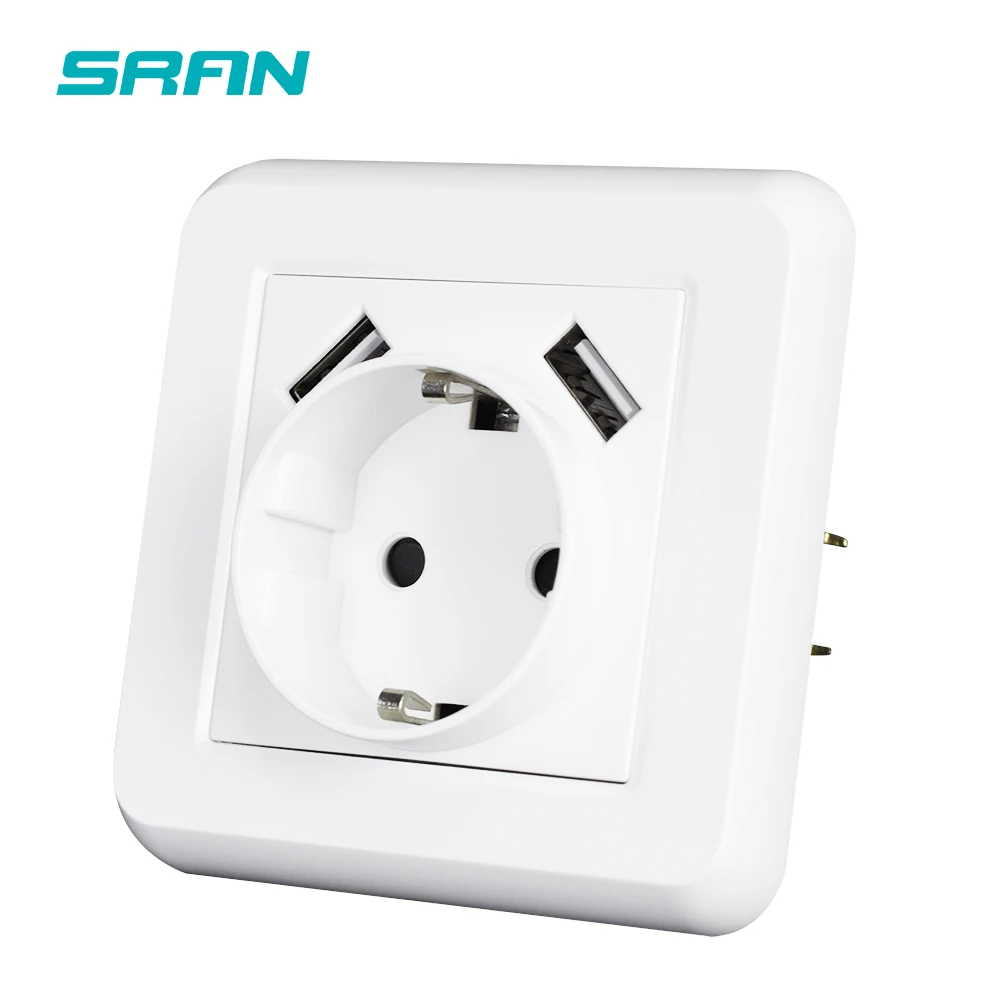 SRAN настенная розетка USB Socket 220 16A Огнеупорная панель ПК подходит для ЕС Монтажная