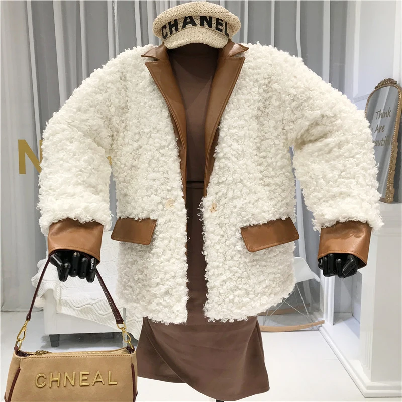 

Faux Fur Double-faced Fur Winter Coat Women Turn-down Collar Single Button Slim Leather Jacket Fashion Womens Coats Winter