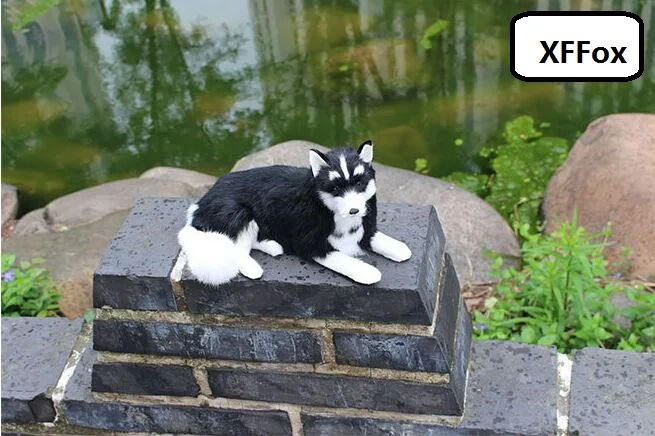 

new real life husky model plastic&furs black lying dog doll gift about 32x18cm xf2336