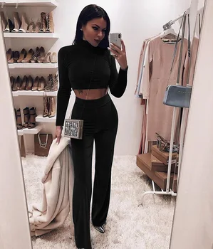 

BKLD Autumn Winter Velvet 2 Piece Set Women Long Sleeve Crop Tops And Wide Leg Pants Sets Bodycon Sexy Casual Fashion Tracksuits