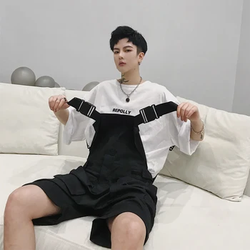 

Top 2020 New Male Streetwear Hip Hop Fashion Loose Siamese Suit Hombre Summer Thin Youth Loose Suspenders Man