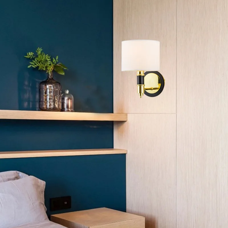 

Post modern simple warm room bedside wall lamp personalized fabric corridor corridor porch wall lamp