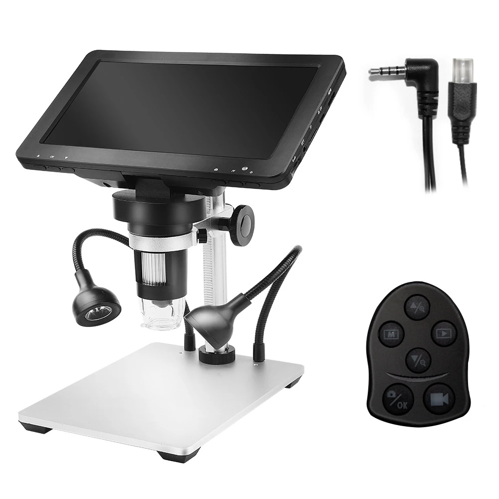 TKDMR 12MP 1200X USB Digital Microscope for Electronic 7 Inch Display 8 LED Magnifier Wire Control for PCB Motherboard Repairing