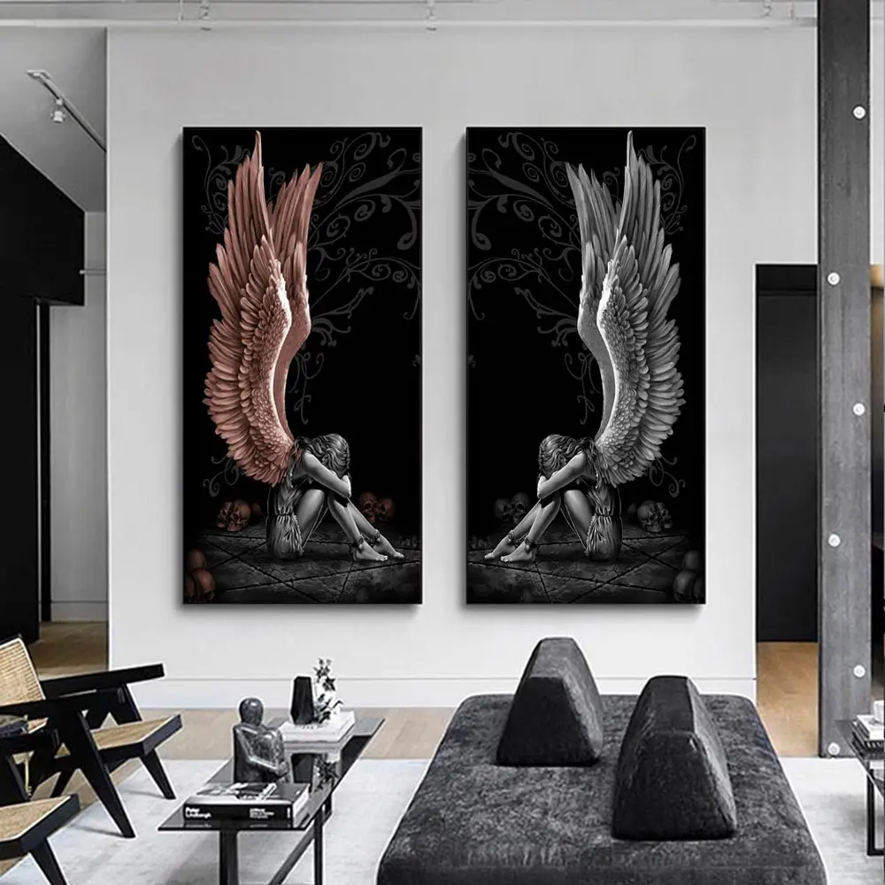 АНГЕЛЫ Демоны для девочки с отделкой &quotкрылья&quot холст живописи Wall Art плакат и