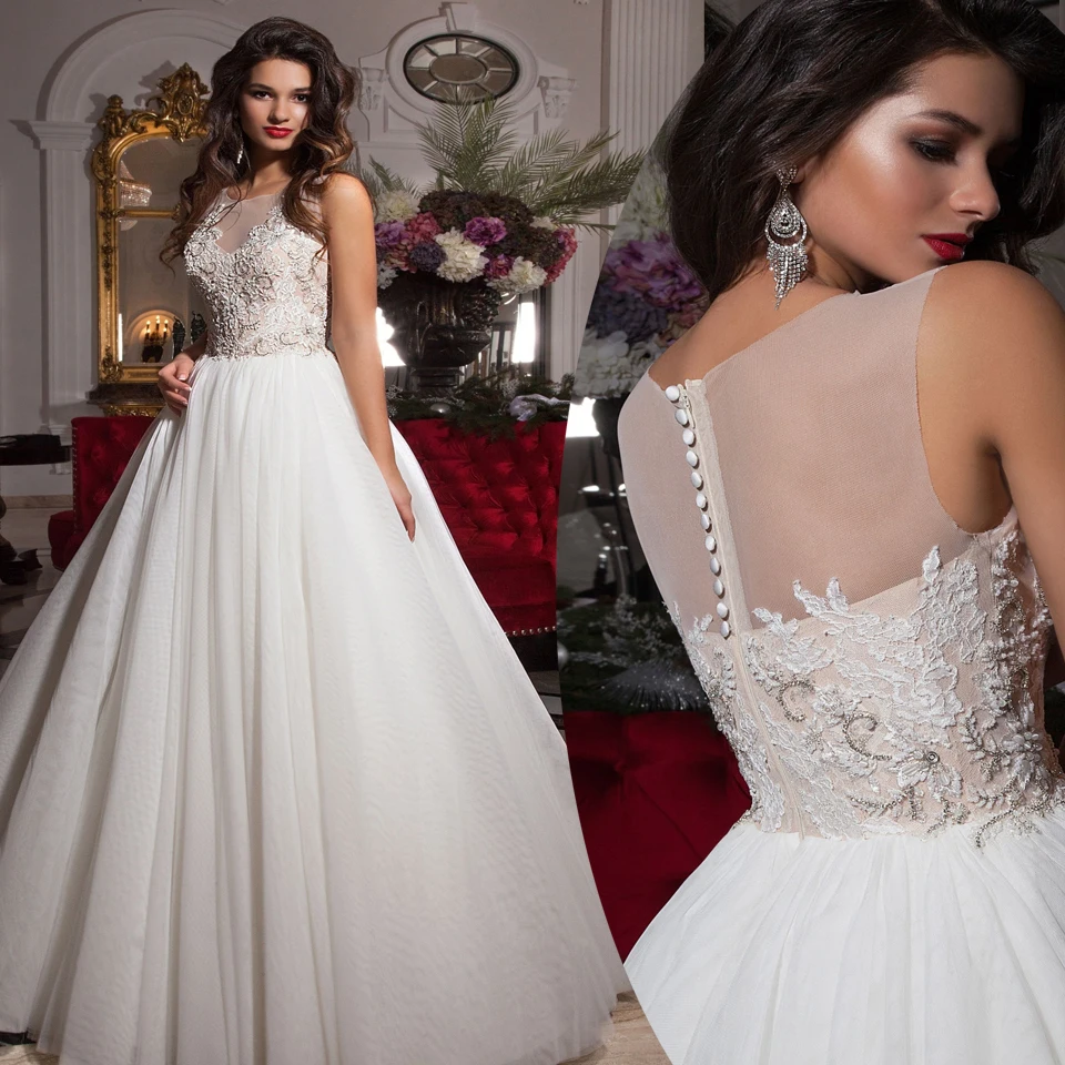 『Cheap!!!』- custom made ivory Plus Size Wedding Dresses Floral
Appliqued Lace Vestido De Novia Tulle A Line Bridal Gowns zipper button
Back