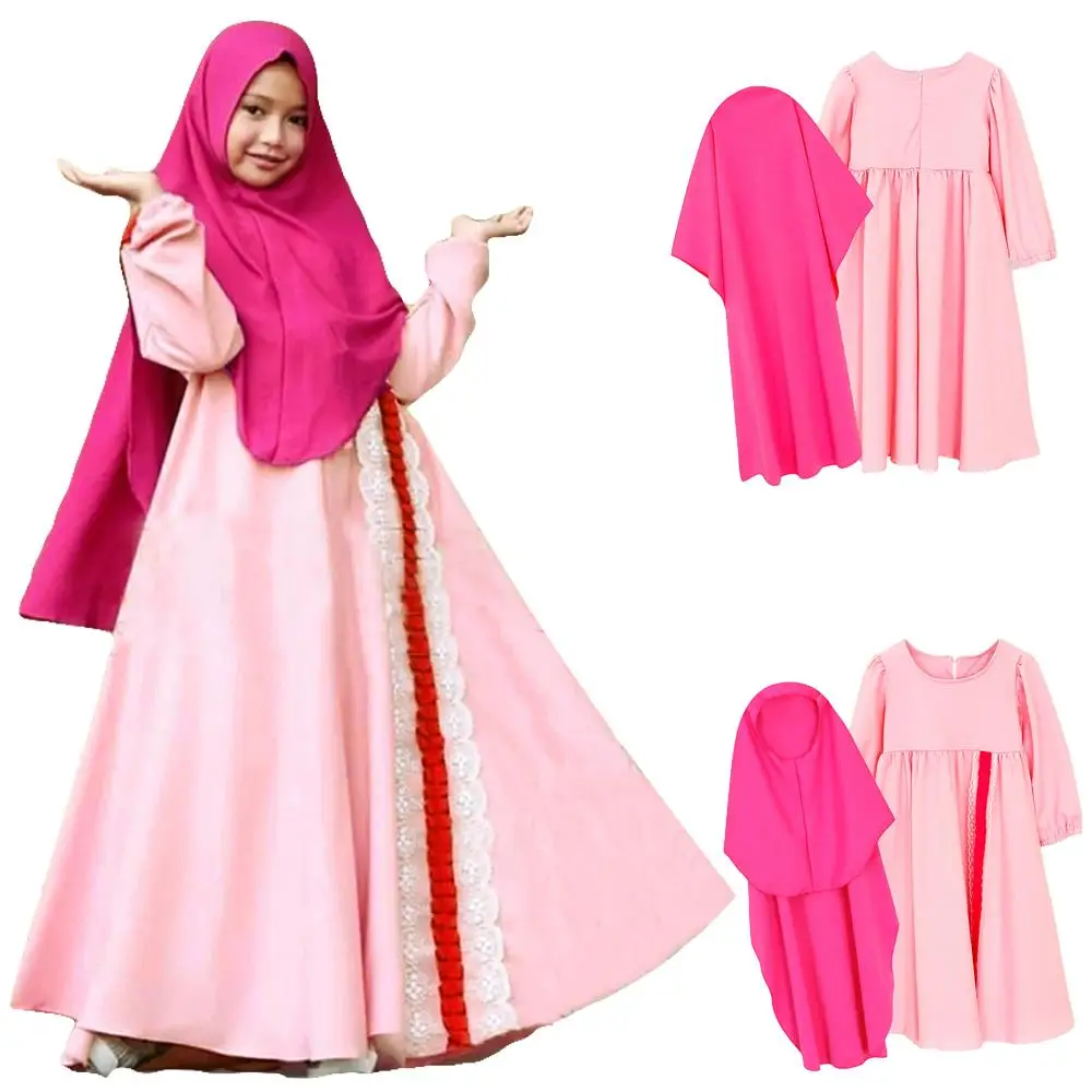 2PCS Muslim Kids Abaya Girls Prayer Maxi Dress Pant Dubai Islamic Robe Clothing 