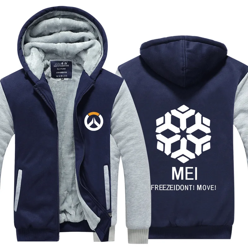 Blue and Gray 1 OW Overwatch Dva Mercy Mei на молнии плотная флисовая зимняя куртка уличная Толстовка спортивная верхняя Толстовка с капюшоном костюм для косплея - Цвет: Blue and Gray 1