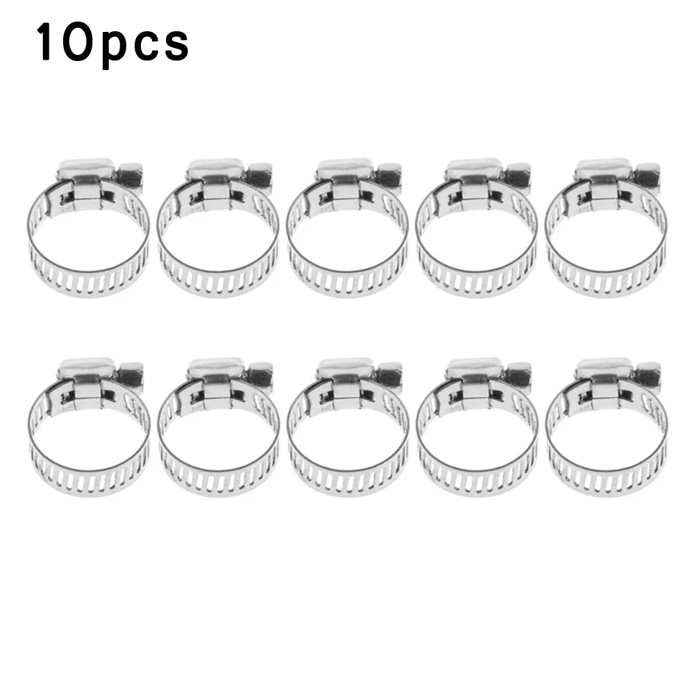 3/8 inches-5/8 Inches Hose Clamps Parts Accessories 10Pcs Adjustable Silver | Автомобили и - Цена: 