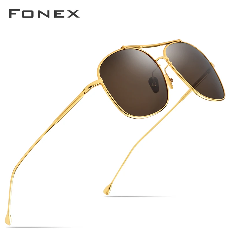 FONEX из чистого титана поляризационные солнцезащитные очки для мужчин новые высококачественные классические квадратные солнцезащитные очки для мужчин сверхлегкие оттенки 896 - Цвет линз: Tea