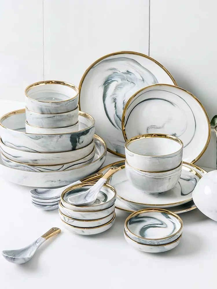 Мраморные Кухонные керамические тарелки 9 шт. миска ложка набор 4/4 5/8 дюйма для