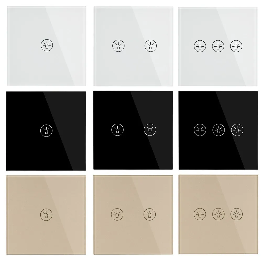 

EU Standard Switches Wall Touch Switch Luxury White Black Gold Crystal Glass 1 2 3 Gang 1 Way Switch AC 220-250V 5A Light Switch
