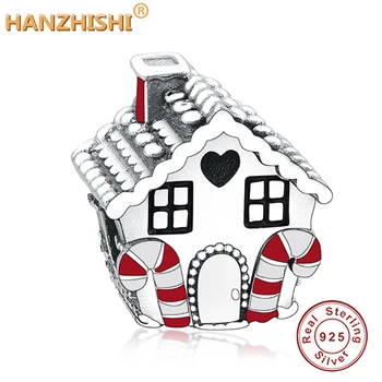 

100% Real 925 Sterling Silver Bead Fits Original Fine Charm Bracelets Gingerbread House Charm Beads for Women DIY Jewelry