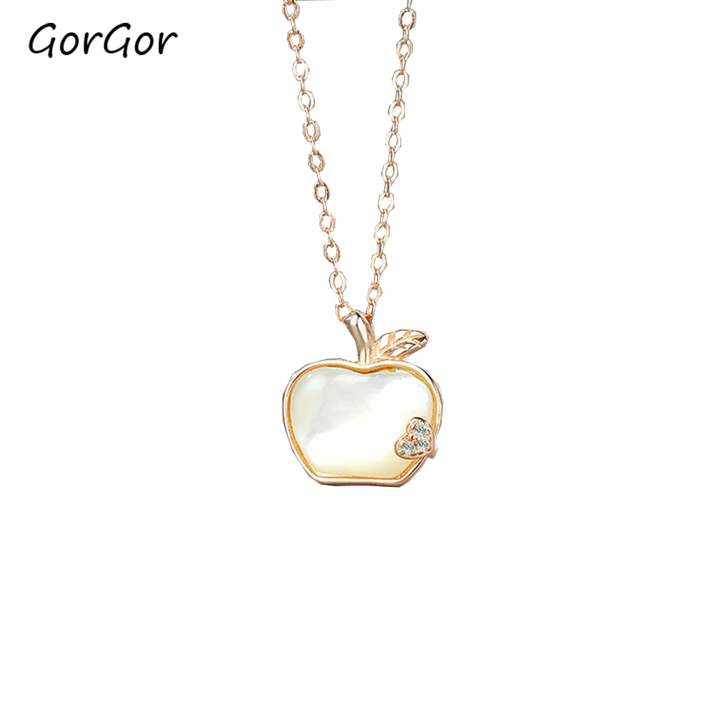 

GorGor Necklace Women 925 Sterling Pattern Apple Material White Fritillary Pendant Simplicity Beautiful Fashion Jewelry XL781