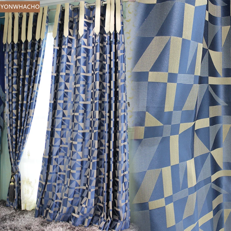 

Custom curtains luxury American Blue Abstract High Precision Jacquard Bedroom cloth blackout curtain tulle drapes panel B542