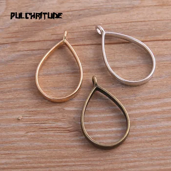 

6pcs Small Size 33*18mm Three Color Alloy Jewelry Accessories Core Drop Charm Hollow Glue Blank Pendant Tray Bezel