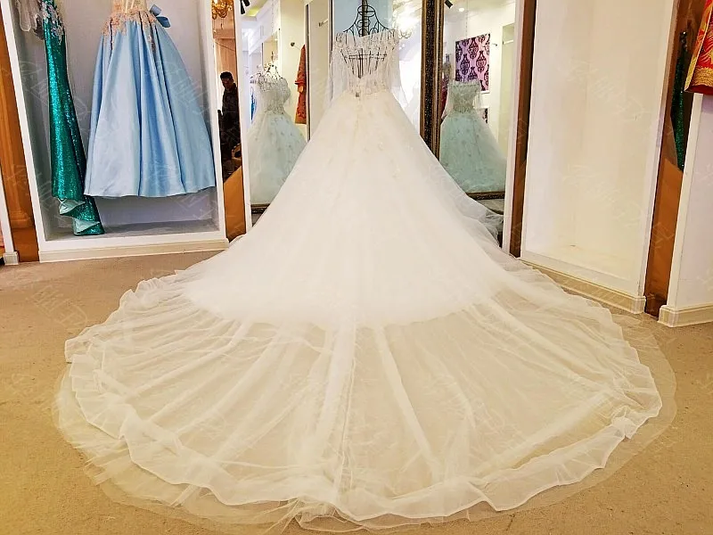 Цветы хрусталь бисер Тюль Свадебные платья Половина рукава Vestido De Noiva Princesa Luxo свадебное платье pakaian pengantin