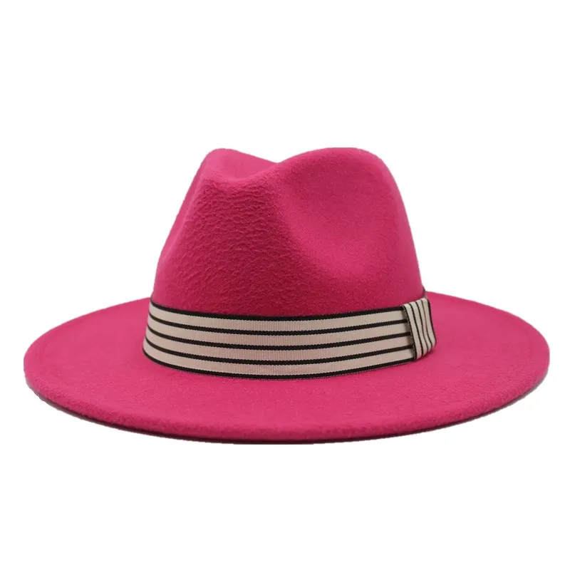 Простые широкие полями осенние женские модные топы джаз шляпа зимний модный шерстяной фетровая шляпа для женщин Chapeau Femme черные шляпы для мужчин - Цвет: Rose red