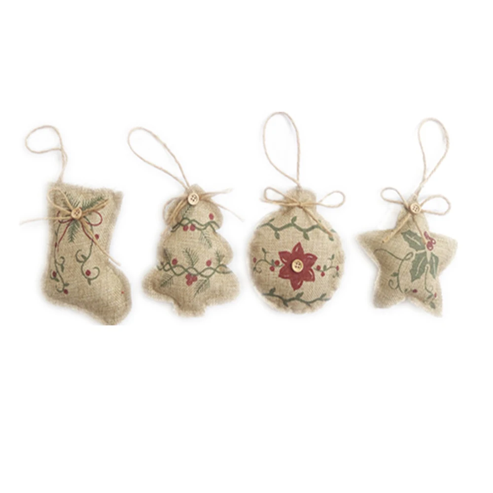 

Christmas Creative Linen Ornaments Tree Shoes Five-pointed Star Shape Window Door Pendant New Year Party Decoration