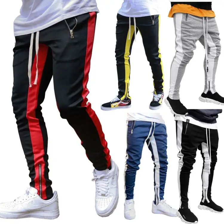 

Autumn and winter men's casual pants plus size color block zipper sports pants