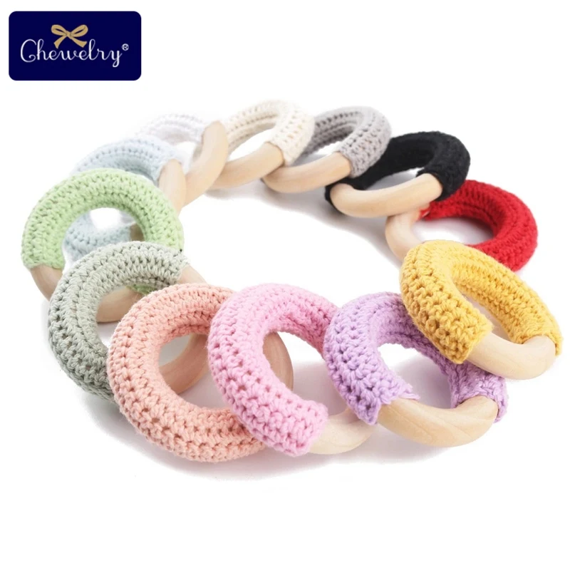 

3PC 50mm Wooden Crochet Rings Wood Circle Food Grade Teething Baby Bites Chew Rings DIY Jewelry Rattle Bracelet Children Product