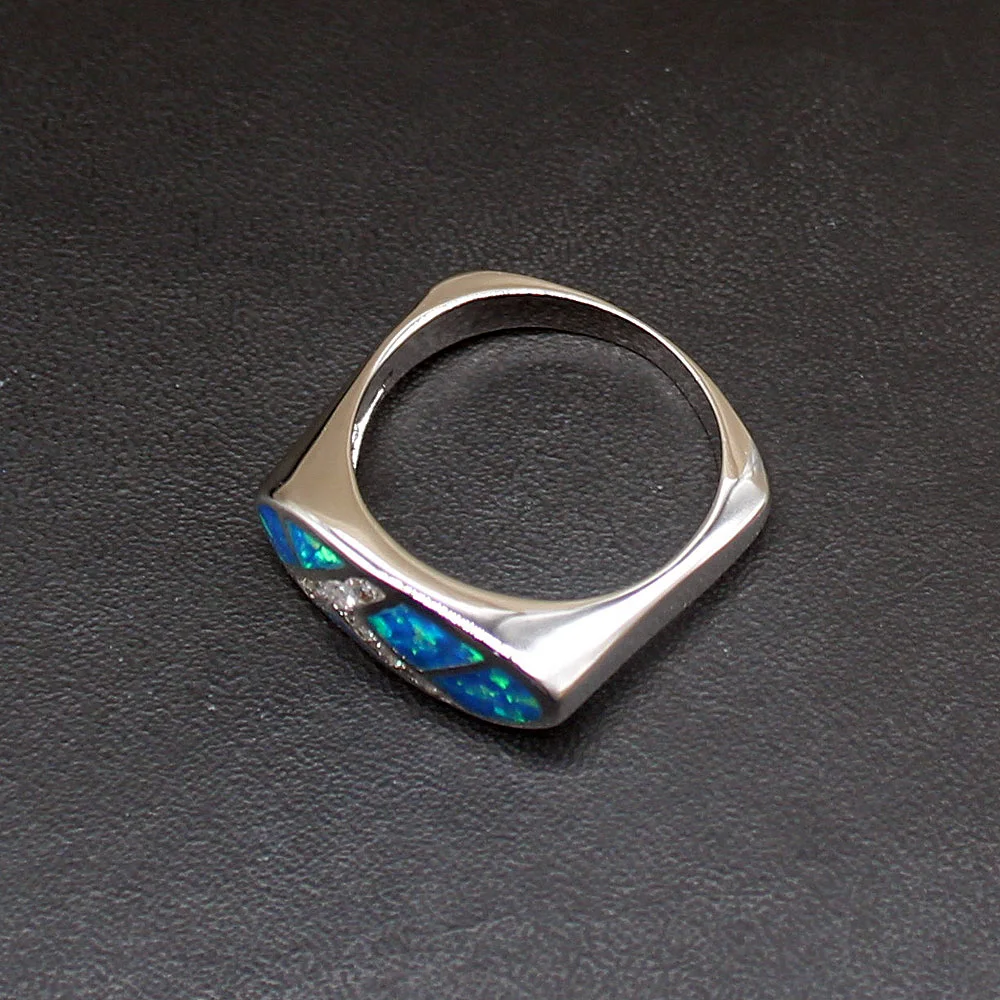 Gemstonefactory Jewelry Big Promotion Single Unique 925 Silver Cubic Zirconia Blue Opal Women Gifts Band Rings 8.5# 20214428