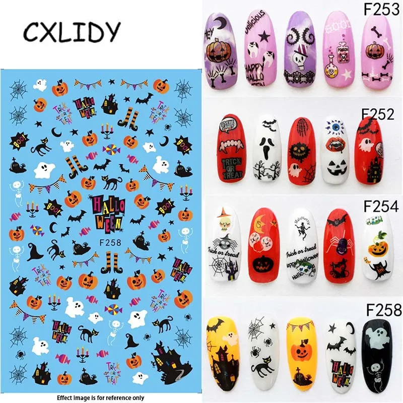 

Halloween Decoration Manicure Sticker Skull Ghost Bat Spider Pumpkin Sticker Simulation Nail Sticker qq227